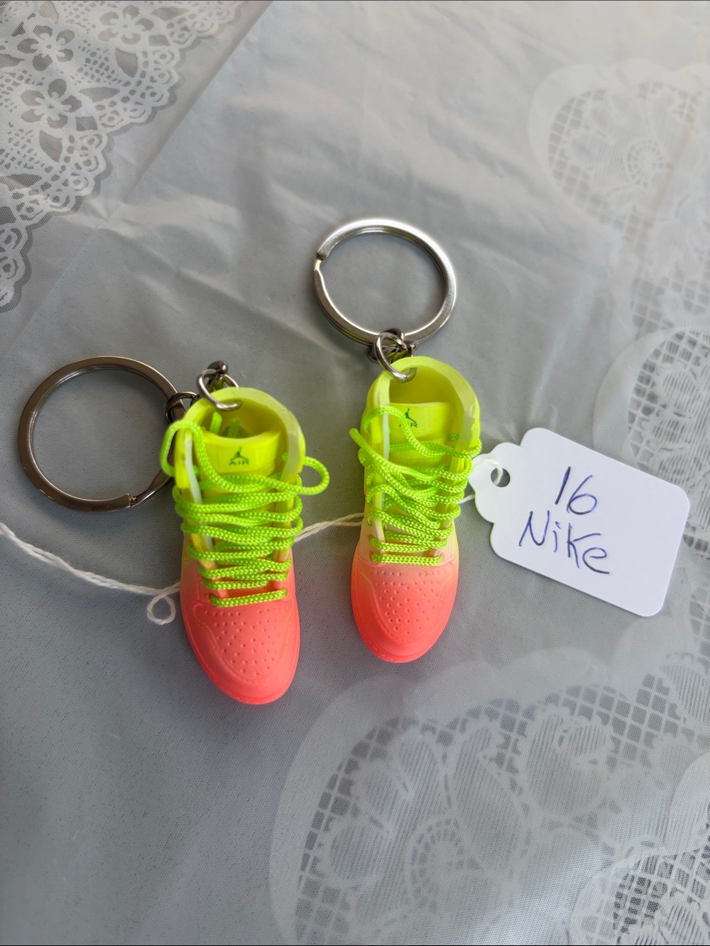 16,Nike Logo Neon Green and Orange Mini Sneakers keychain